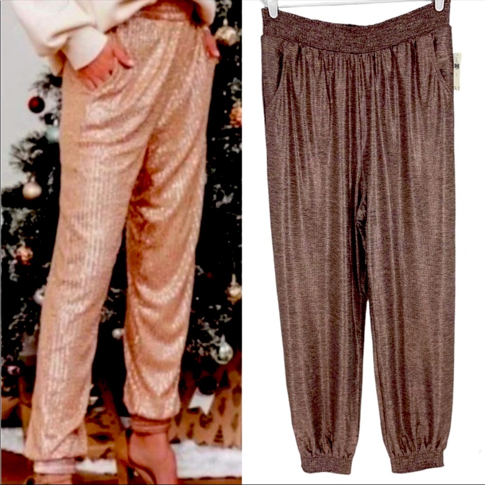 Anthropologie Pant jogger metallic pink size s NWOT